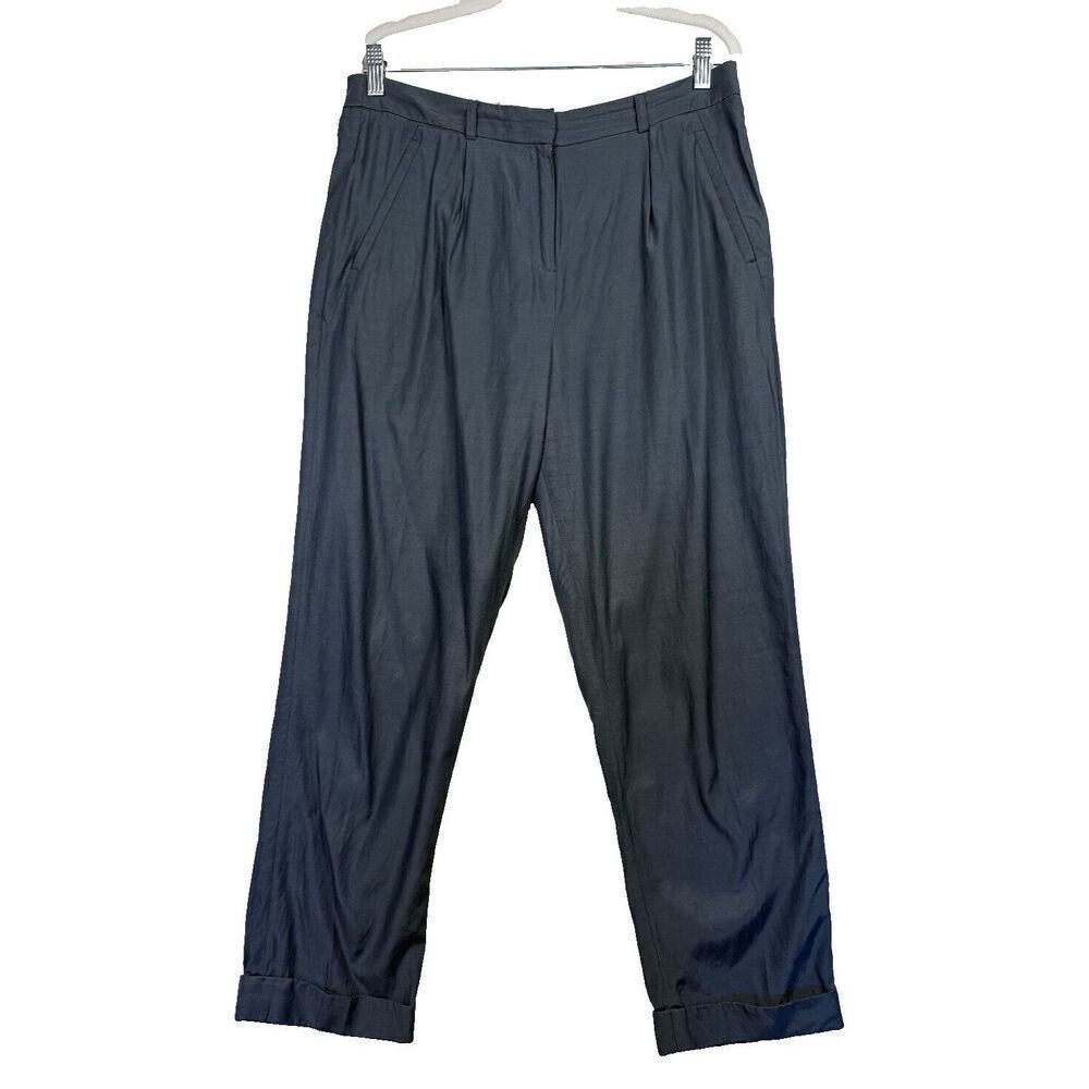 Whistles Womens High-Rise Lined Wide Leg Pleated Cuffed Trousers Grey Size 8‎